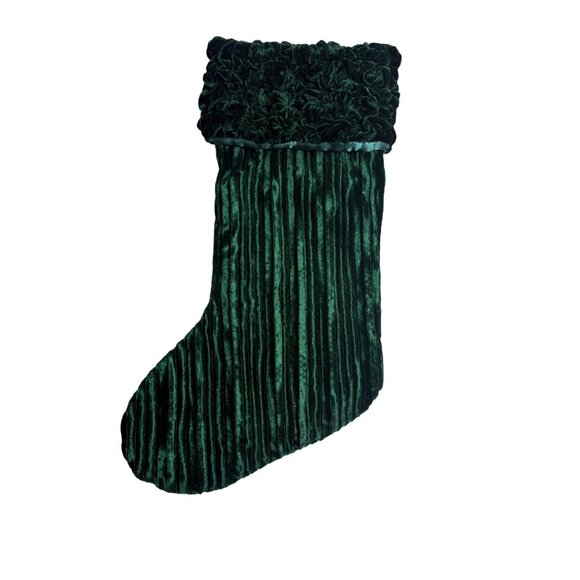Green Crushed Velvet Christmas Stocking With Floral Cuff Design - Picture 1 of 4